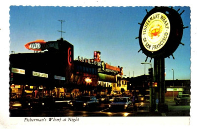 Postcard Fisherman's Wharf at Night of San Francisco CA Photo by Marion Brothers