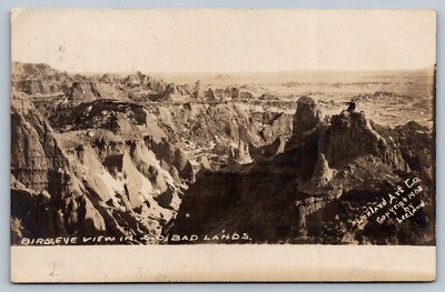 1908 real photo postcard  SOUTH DAKOTA BAD LANDS BIRDSEYE LEELAND ART CO