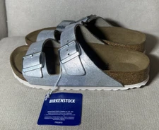 NWT Birkenstock Arizona BS Women’s US 7 EU 38 N Metallic Silver Sandals Leather