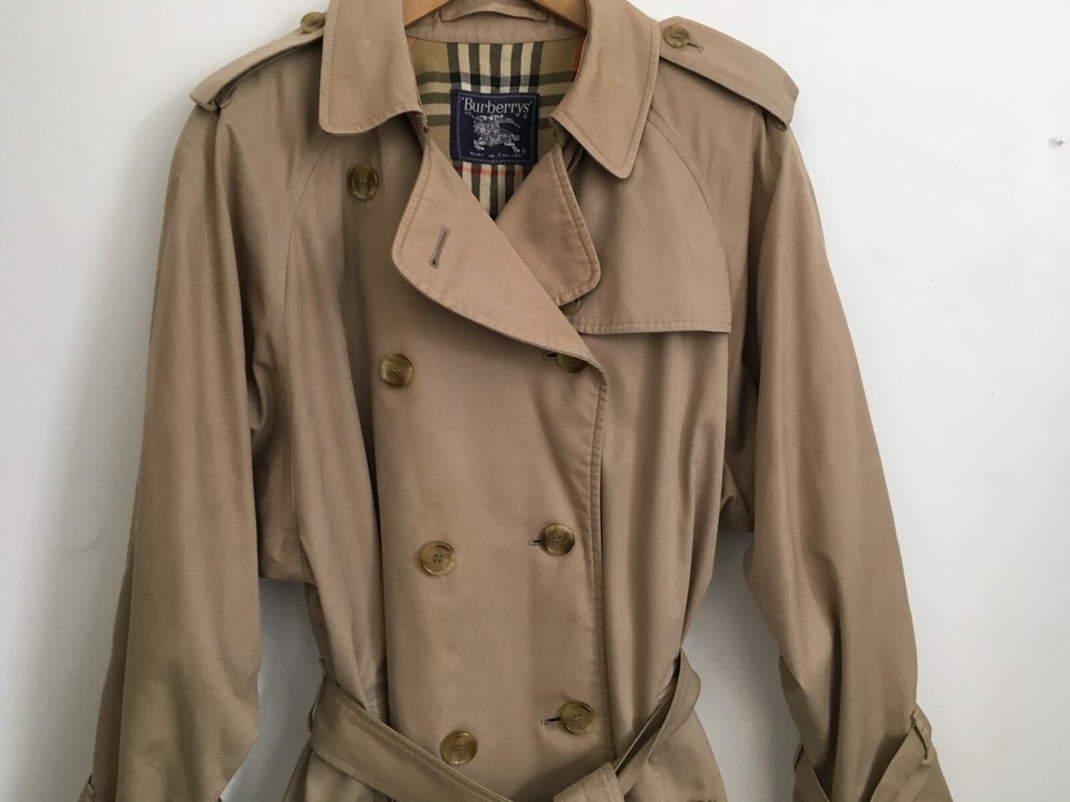 BURBERRY WOMENS UK LARGE UK 1620 4448 VINTAGE TRENCH CHECK LINED COAT