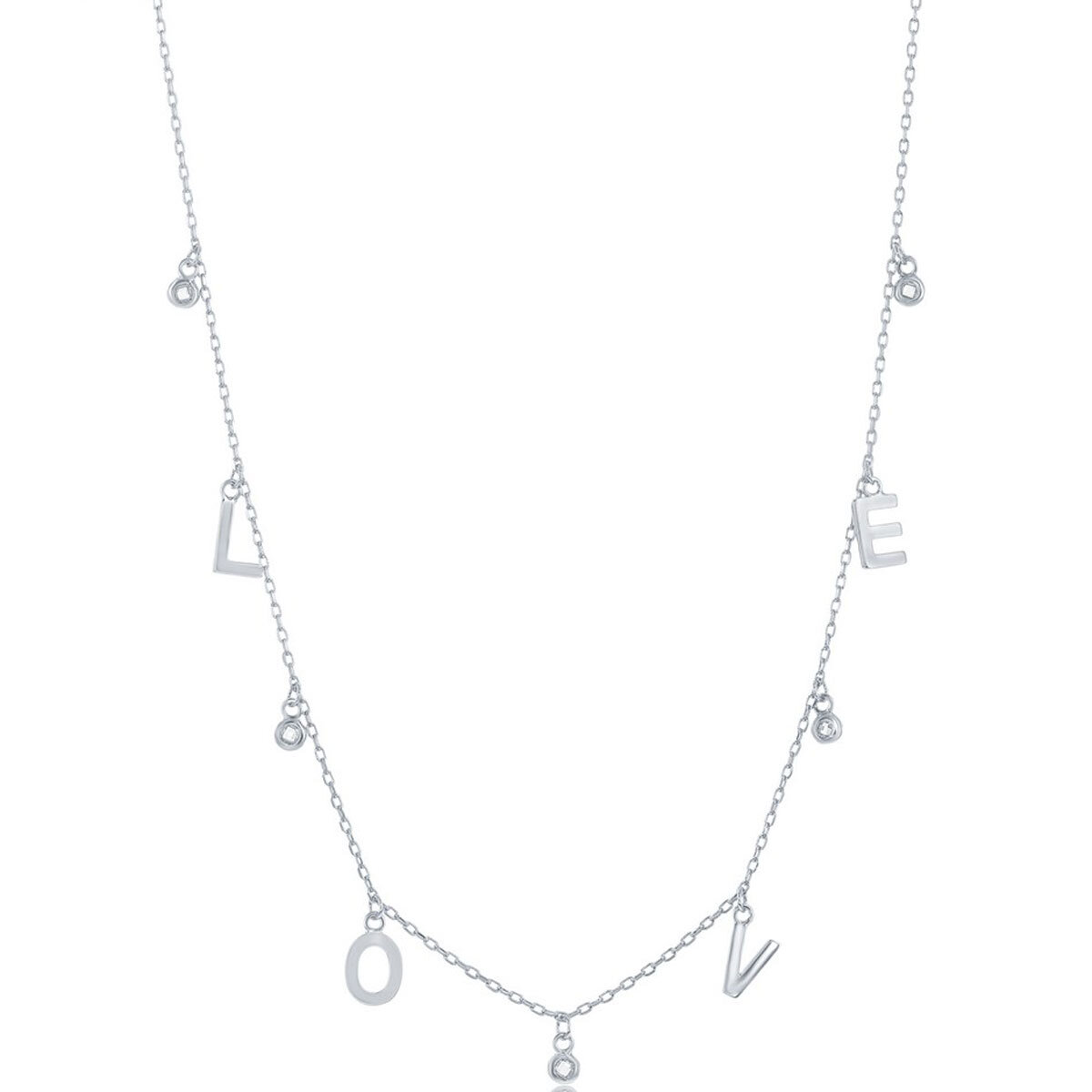 ♡lovely♡ Classic Women's Necklace Sterling Silver LOVE and CZ Charms M-6932