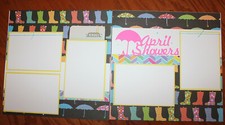 April Showers scrapbook layout pages 2 each 12 x 12 HANDMADE Spring photo ready