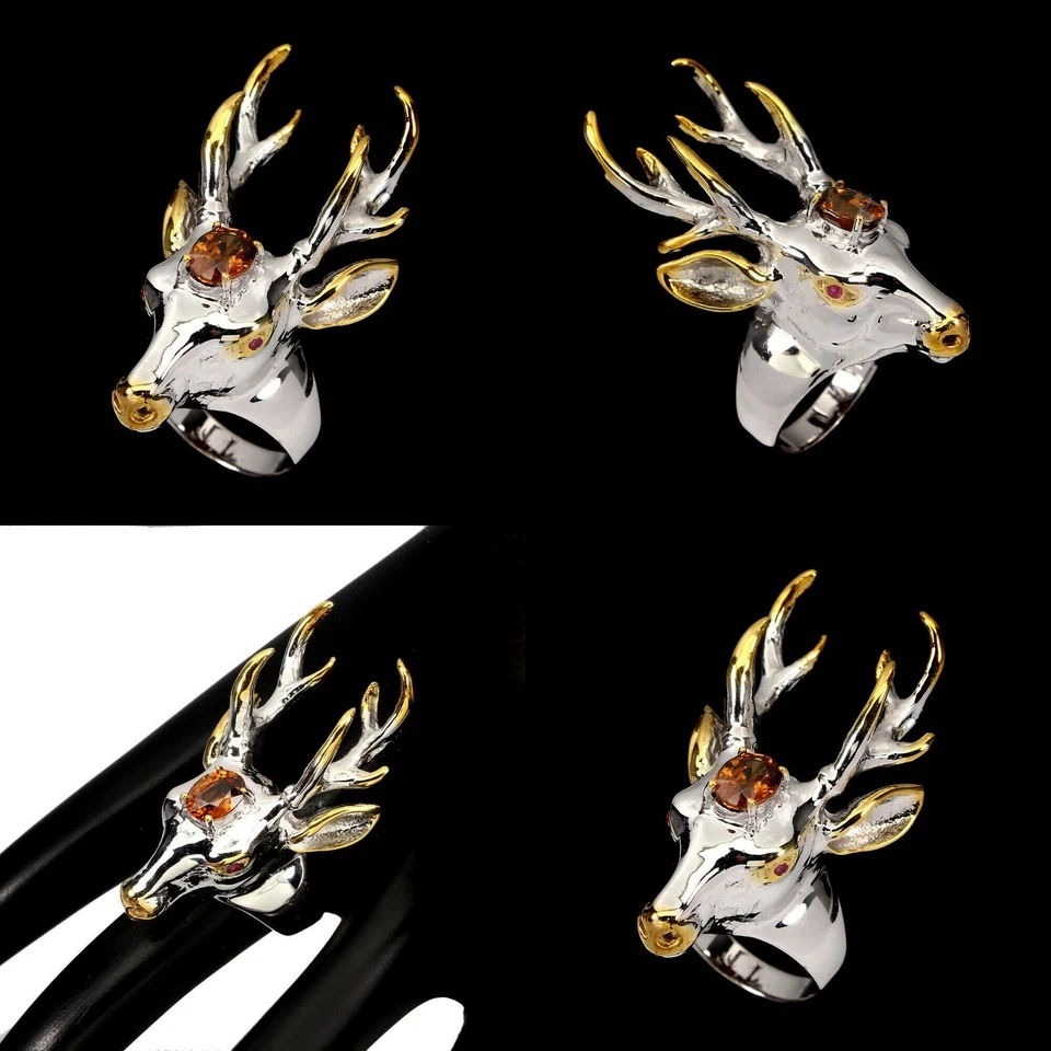 Bague argent massif, sertie de Zircon et rubis du Cambodge/18,37 Grammes - Photo 1/1