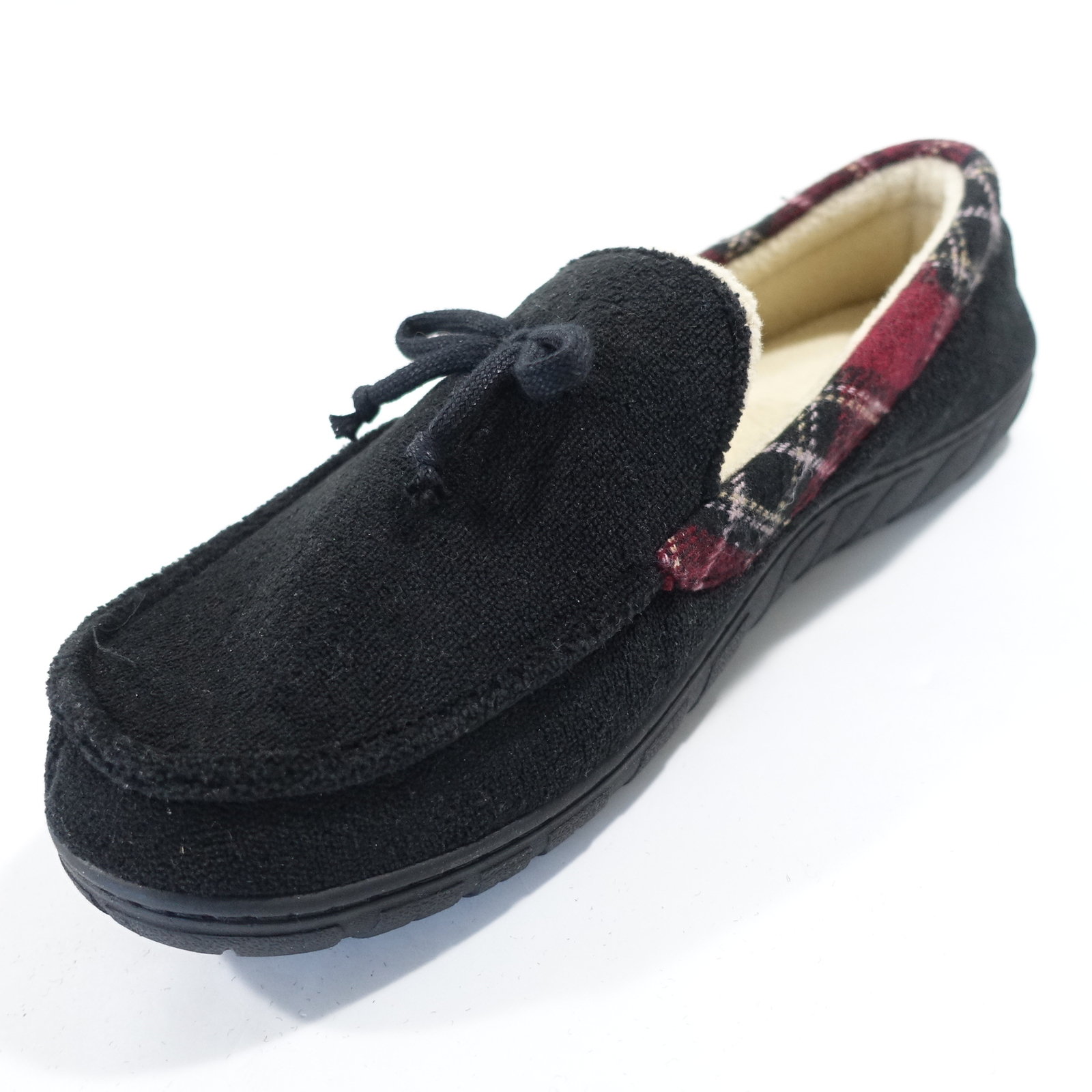SAOLA MOCASSINO PANTOFOLE UN SOLO PIEDE DESTRO PLAID NERO SPUGNA MICROFIBRA GRANDE 9 5 10 5