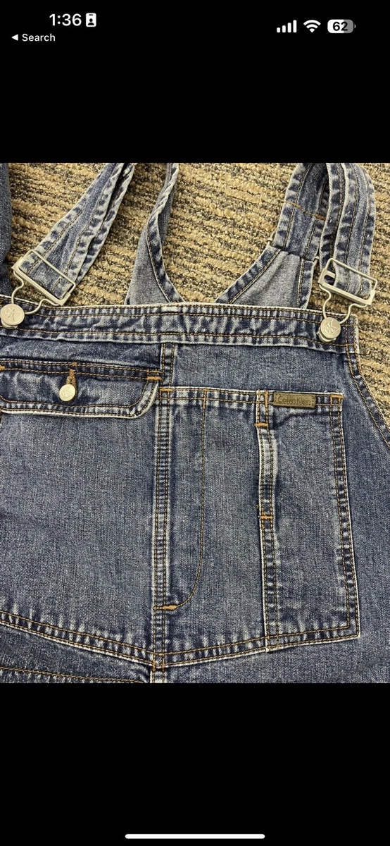 Vintage Calvin Klein Denim Jean Overalls Women Large Y2K 90s Wide