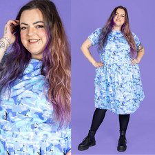 RUN AND FLY Dress Winter Friends Penguin Print Stretch Cotton Tea with Pockets