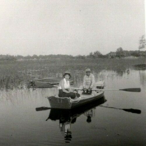 Vintage 1955 Photograph Couple in a Fishing Rowboat on the Lake | eBay