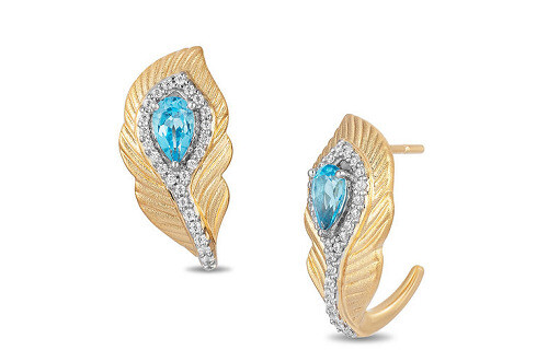 Sterling Silver 925 Pear Blue Topaz Pave CZ Petite Wave Stud