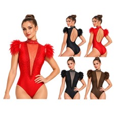 Women Gymnastics Jumpsuit Figure Skating Stage Wear Bodysuit Mock Neck Leotard