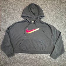 Nike Hoodie Women Medium Black Cropped Oversized Gradient Swoosh DJ1074-010