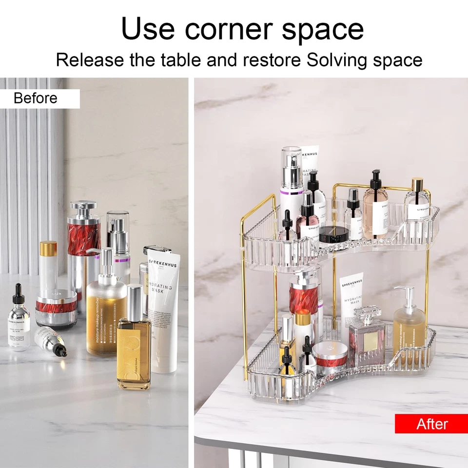 Organizador de mostrador de baño de 2 niveles, organizador de baño de esquina multifunción C... Foto 3 de 4