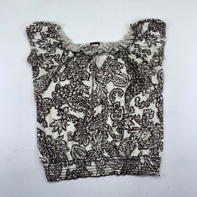 Vintage Agenda Women's Top Large Brown Paisley Sleeveless Keyhole Blouse