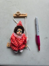 Unfazed Face Clown on Swing Christmas Ornament Holiday Decoration 4" vtg