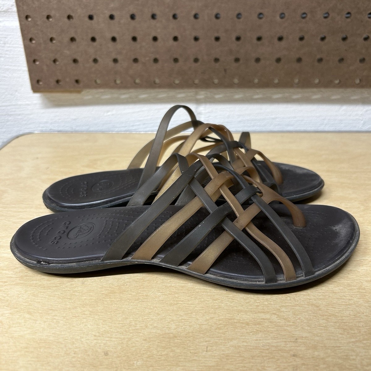 Crocs Womens Huarache Jelly Flats Open Toe Sandals Slides Brown Bronze  Size