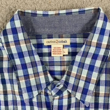 Carbon 2 Cobalt Button Up Shirt Men's Large Blue Plaid Linen Cotton Blend