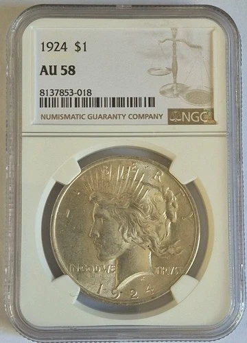 1924 Peace Dollar NGC AU 58 Silver $1 Coin
