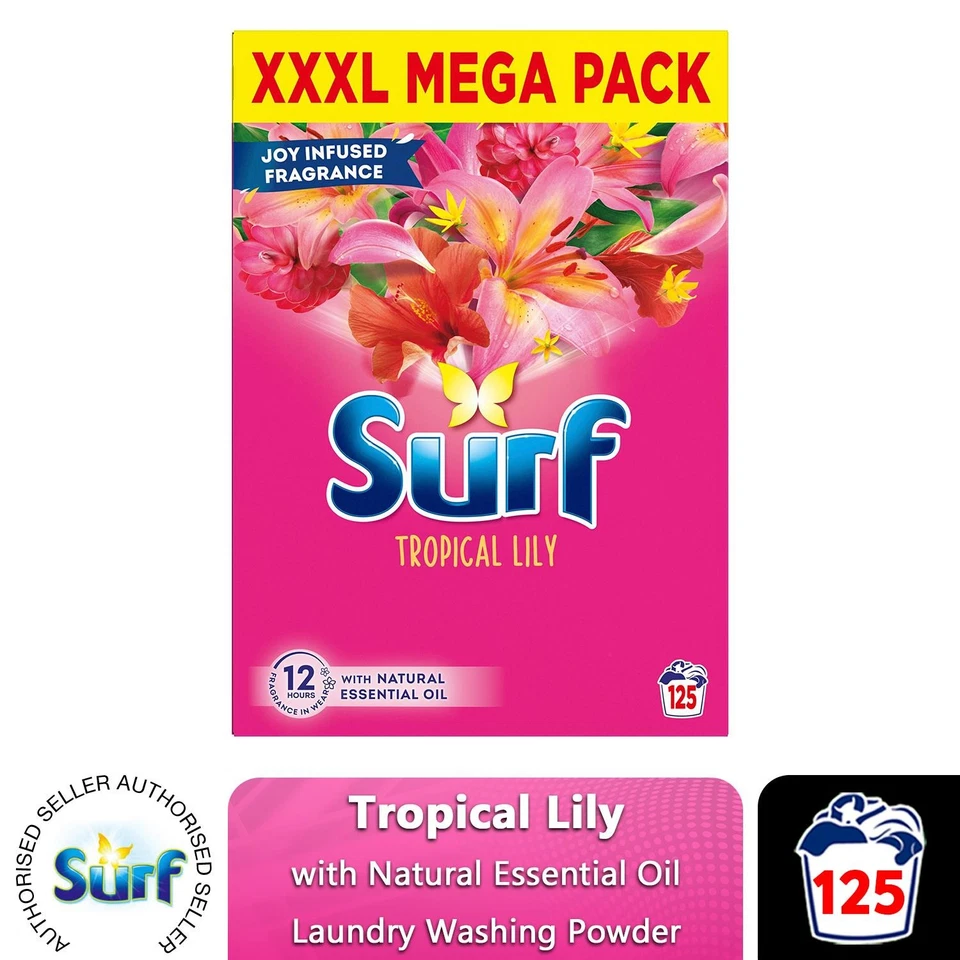 Surf XXXL Mega Pack Tropical Lily Laundry Washing Powder 125 Washes, 6.25 kg