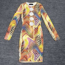 Sabora Dress Women Large Colorful Psychedelic Rave Body Con Cut Out Long Sleeve