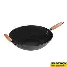 Non-Stick Carbon Steel Wok 1375 Inch Stir Fry Easy Clean Kitchen Cooking New
