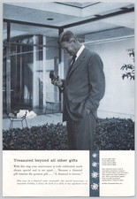 Diamond Ring De Beers Anniversary Wedding Jewelry 1959 Vintage Print Ad