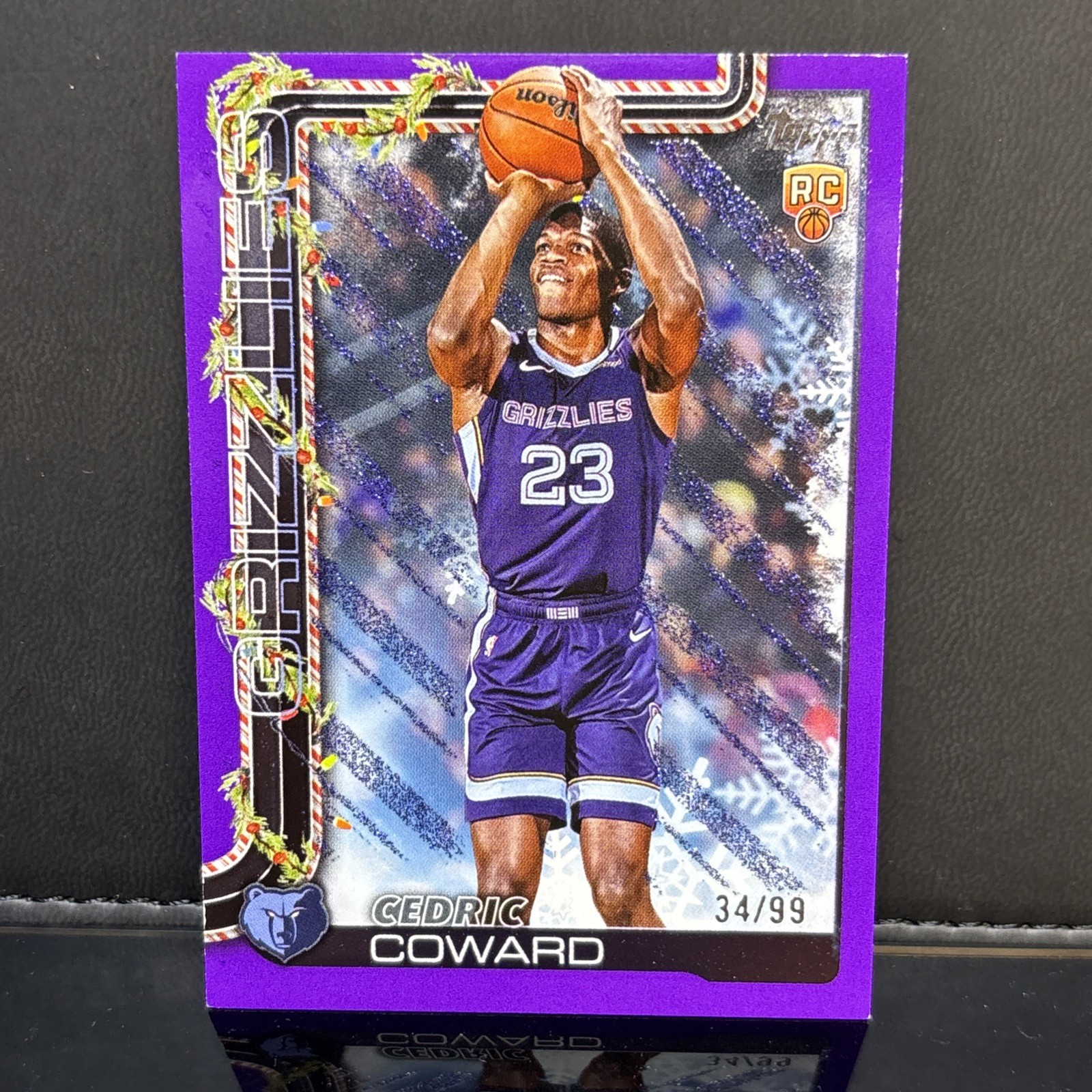 2025-26 Topps Holiday Cedric Coward RC #H171, PURPLE GLITTER /99, Grizzlies