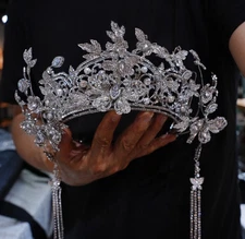 European Oversize Tassles Wedding Tiaras Crowns Crystal Bridal Hair Accessory