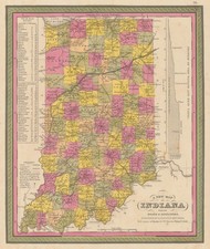 A New Map Of Indiana USA 1846 Vintage Historic Map Poster Print