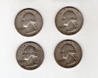 Lot of 4 90% silver 1960's Washington Quarters (pre 1964) $1.00 face