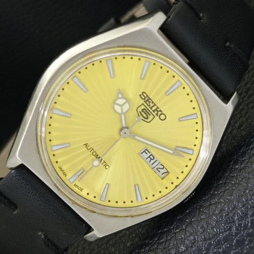 SEIKO 5 AUTOMATIC 6309A JAPAN MENS VINTAGE GOLDEN COLOR DIAL WATCH a701458-1