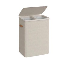 SONGMICS 2 Section Laundry Basket Hamper with Lid Cappuccino Beige Modern New
