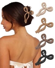 4 PCS Bow Hair Claw Clip for Women, 5.1" Big Black Dark brown Khaki Light brown