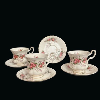 3 Rare Vtg Royal Albert England Lavender Rose Bone China Demi Espresso Cup Sets
