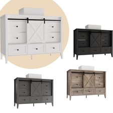 48-inch Bathroom Vanity with Sink Ceramic Freestanding Cabinet Sliding Barn Door