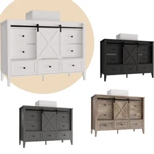 48-inch Bathroom Vanity with Sink Ceramic Freestanding Cabinet Sliding Barn Door
