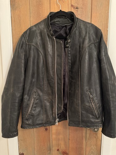 Schott Mens Leather Cafe Racer Motorcycle Jacket 70's Vintage Distressed Size 42