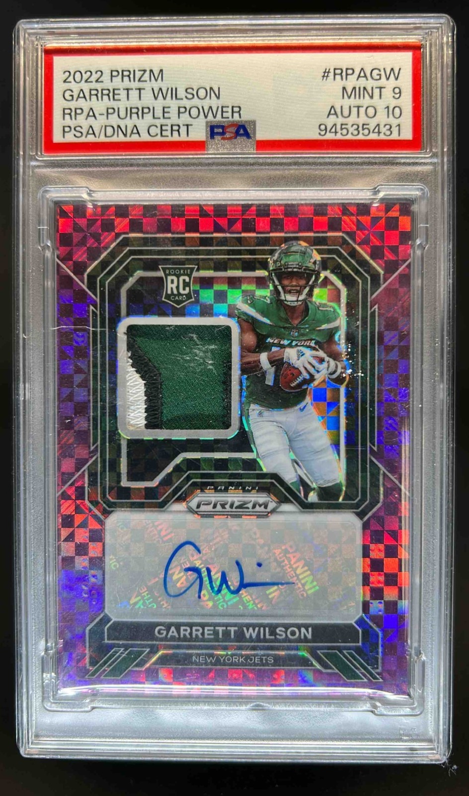 Garrett Wilson Panini Prizm Rookie Patch Autographs #RPAGW Purple Power