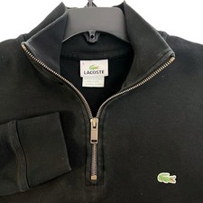 Lacoste Sweatshirt Mens Large Black 1/4 Zip Cotton Mock Neck Croc Logo Pullover