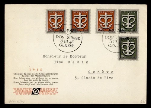 DR WHO 1945 SWITZERLAND FDC SEMI POST COMBO M74194