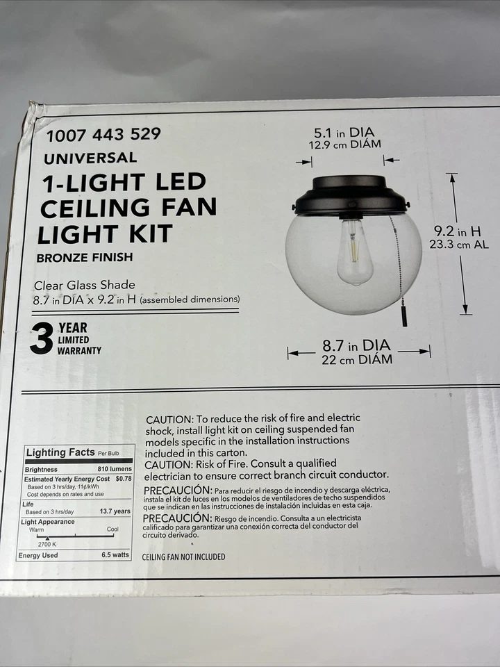 Hampton Bay 1-Light LED Ceiling Fan Light Kit Glass, Bronze Finish, 1007 443 529 - Image 4 of 4