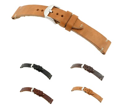 RIOS1931 Fliegeruhrenarmband Aus Rindsleder – Handgefertigt In Deutschland, 22 Mm, Braun Mit Weißer Naht