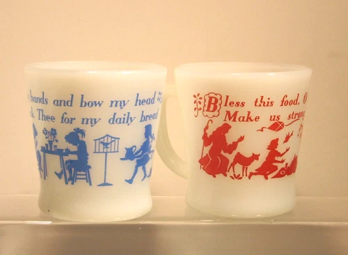 Fire King Prayer Coffee Mug Red & Blue Lettered