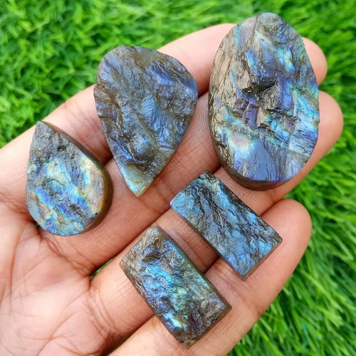 5 Pcs Natural Multi Labradorite Druzy Cabochon Loose Gemstone 24-39 mm Lot