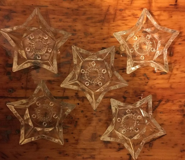 Five Clear Vintage Glass Star Shaped Tapered Candle Holders eBay