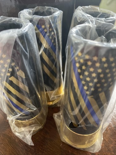 12 Gauge Shot Glasses Set of 4 Thin Blue Line Police Flag Support Our Country - Picture 2 of 10