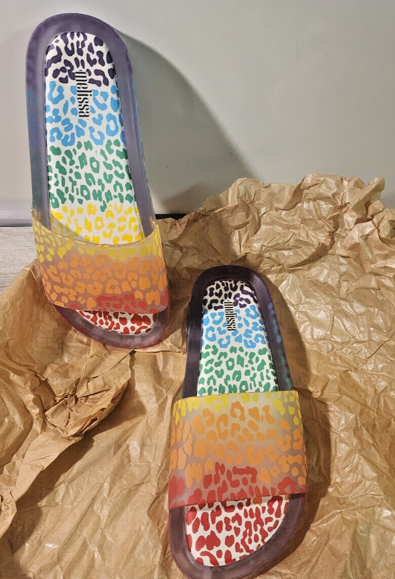 Melissa Leopard Rainbow JELLY Slide Sandal Size Scented FRUITY
