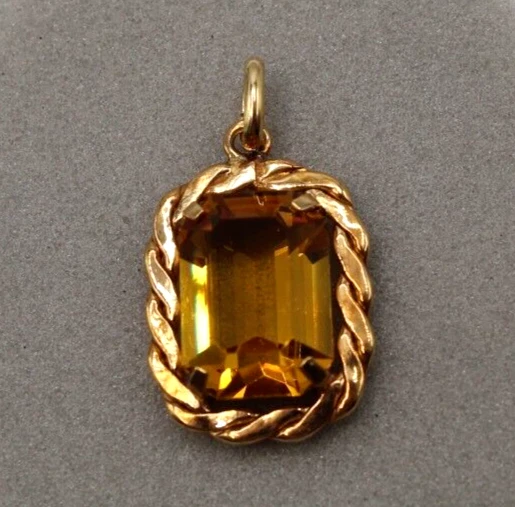 Ancien Pendentif en Plaqué Or Jaune Orné d'un Verre Taillé Jaune - Photo 4/4