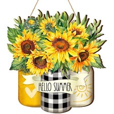 Karenhi Sunflower Hello Summer Sign Welcome Wood Flower Sign Front Door Decor...