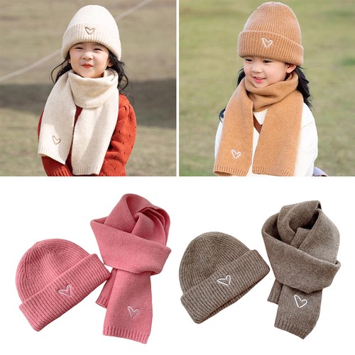 Children Beanie Hat Scarf Girls Boys 2pcs/Set Knitted Kids Winter Skull Ski Caps - Picture 2 of 25