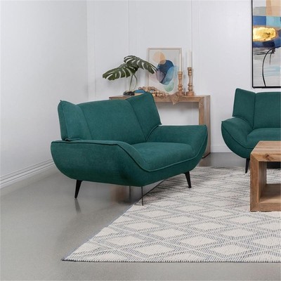 Coaster Upholstered Fabric & Metal Wing Back Chair in Teal Blue/Black