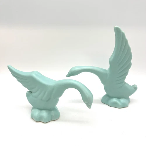 Vintage Art Deco Era Pottery Bird Swan Figurines X 2 Royal Haeger Cottage Core